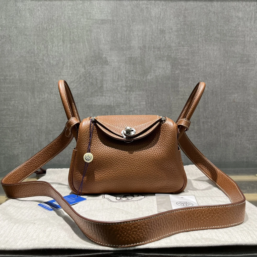 95新 Hermes/爱马仕 金棕银 mini Lindy手提斜挎包 20518