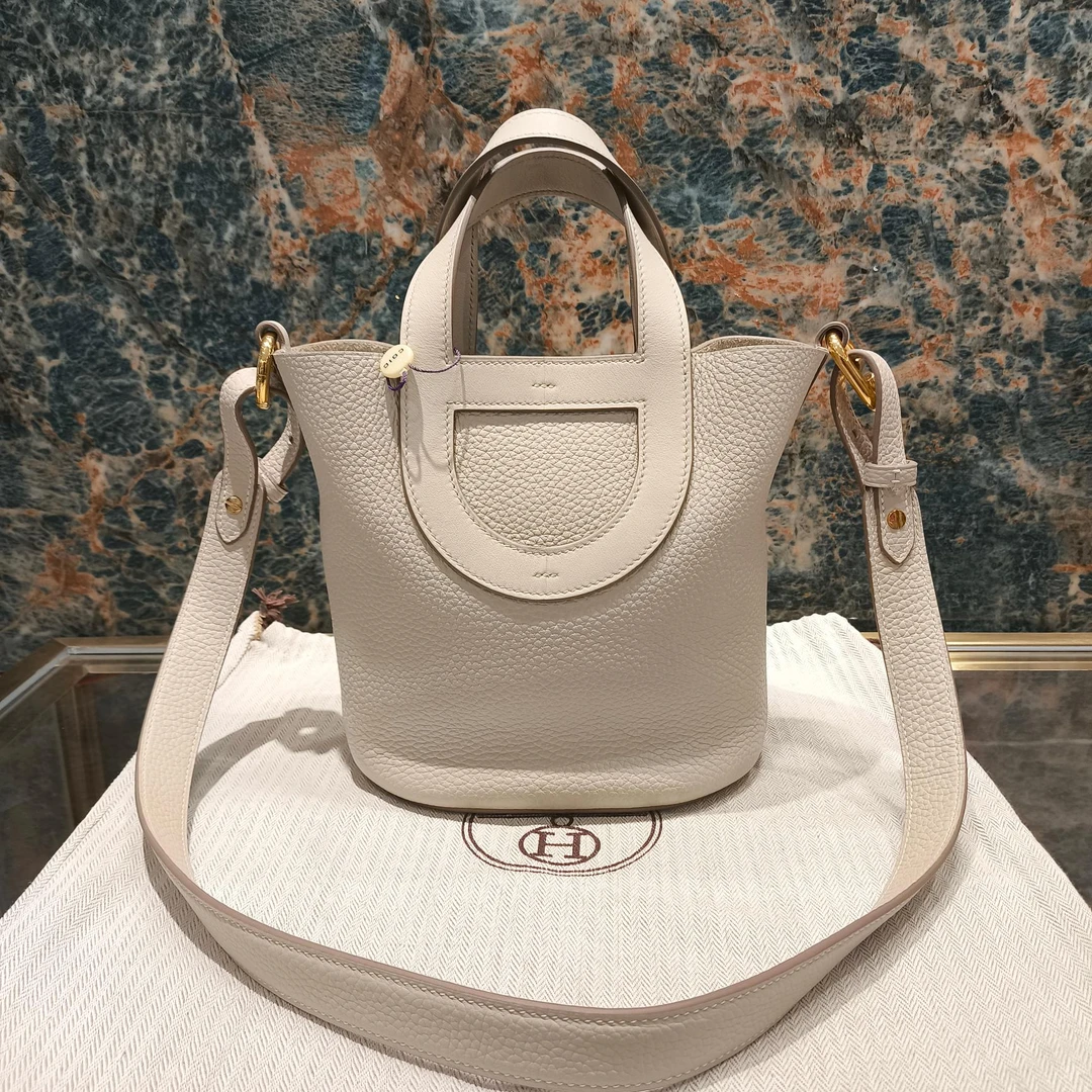 95新 Hermes/爱马仕 冰川白金扣猪鼻子菜篮子手提包 18223