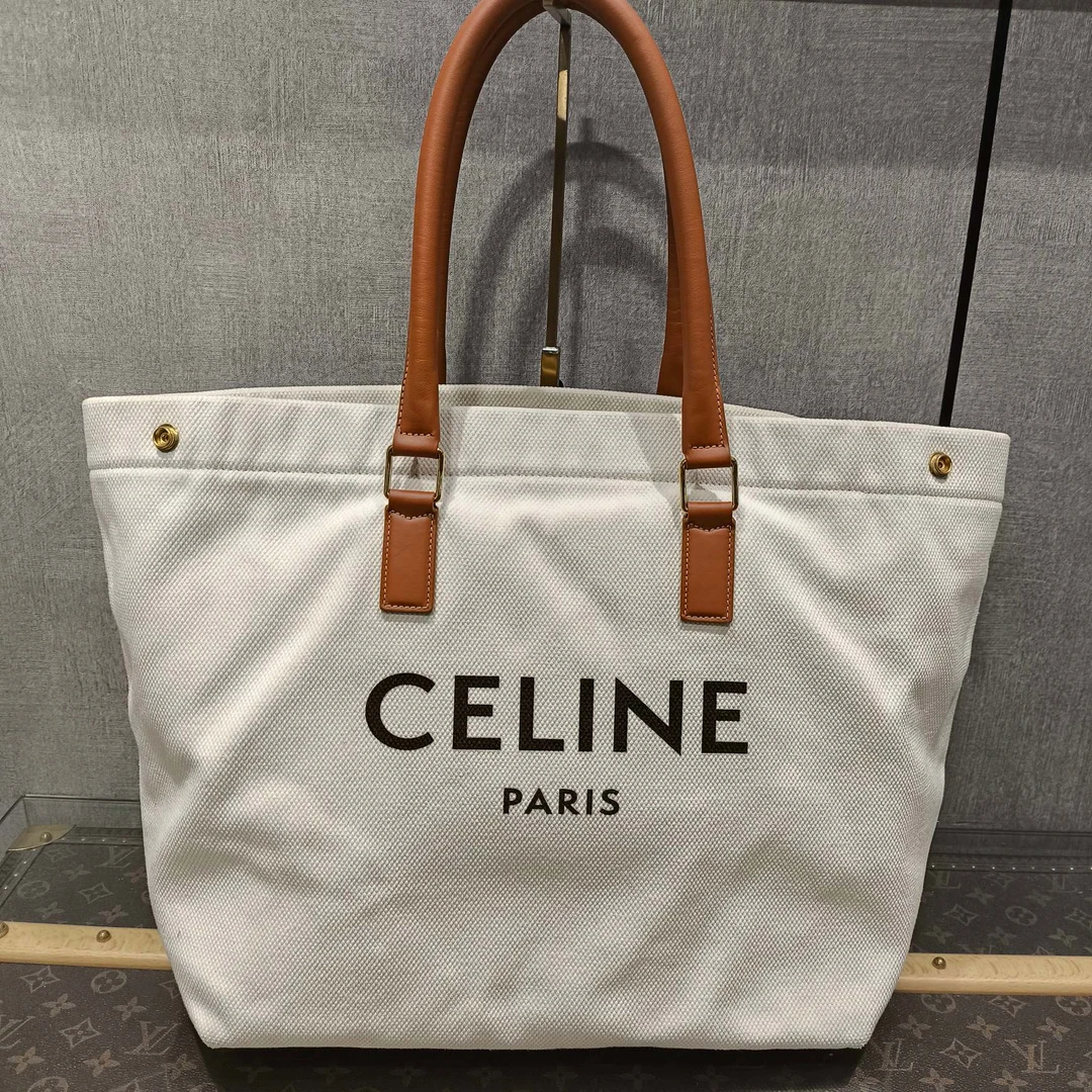 95新 Celine/思琳 cabas米白色帆布单肩手提托特购物袋 19666