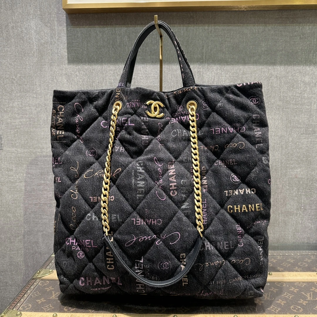 95新 Chanel/香奈儿 22新款牛仔涂鸦手提单肩托特包 12160
