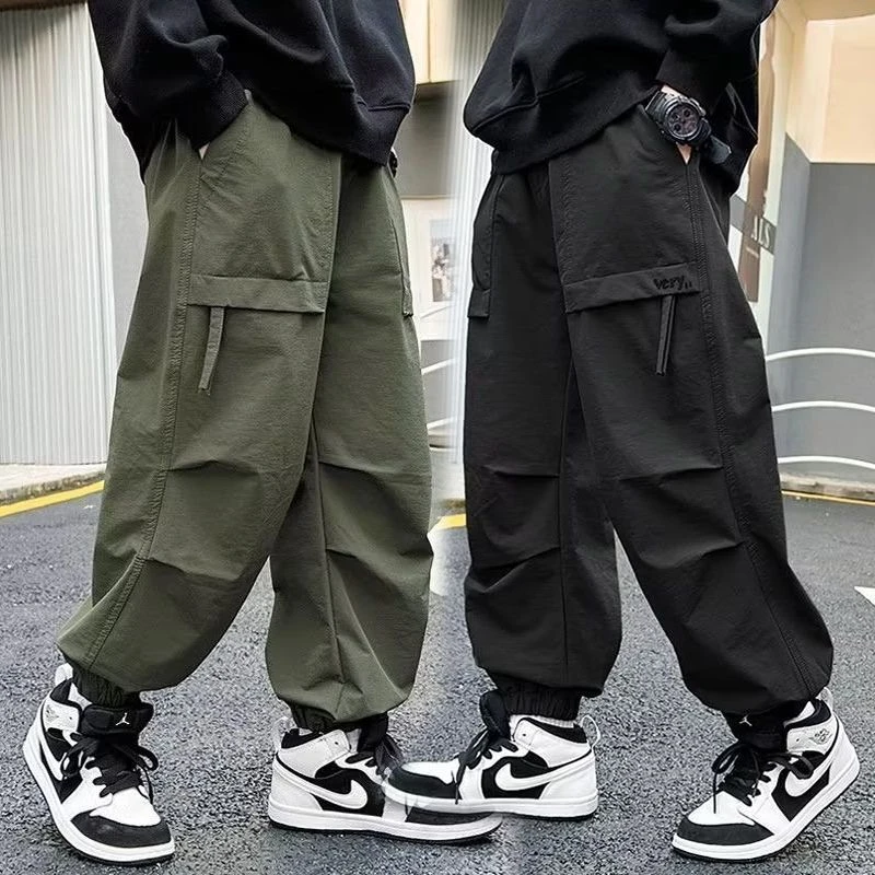 儿童春秋男童裤子2025新款中大童工装裤秋冬男孩加绒运动宽松长裤