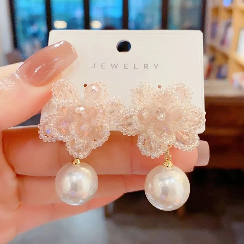 非金属仿珍珠耳饰 【误入花丛】夏天轻奢感清新纯手工花朵  A020