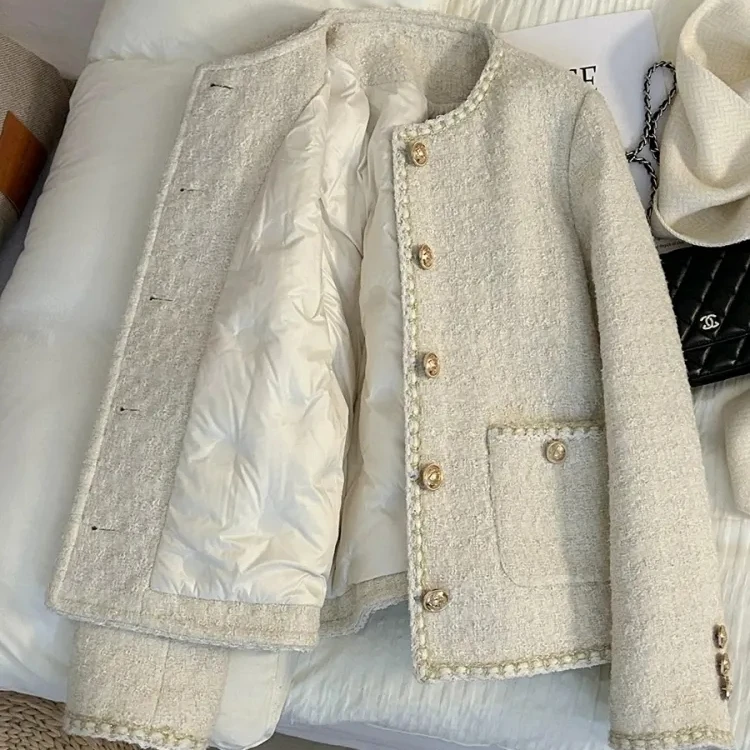 7760#优雅气质夹棉加厚小香风短外套女秋冬新款高级感百搭上衣