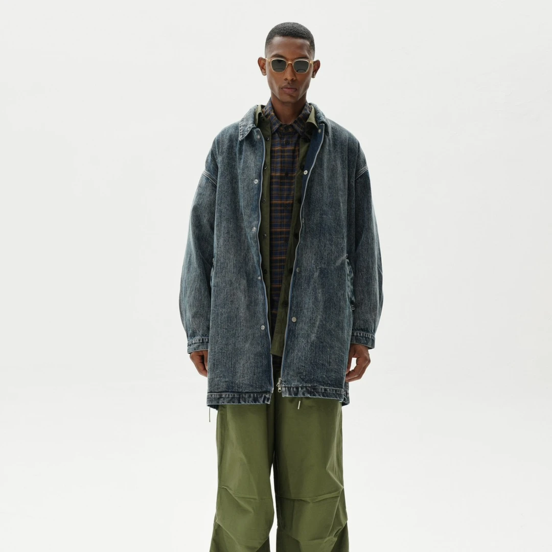 可拆解贴布袋 时装设计长款 牛仔外套 1506