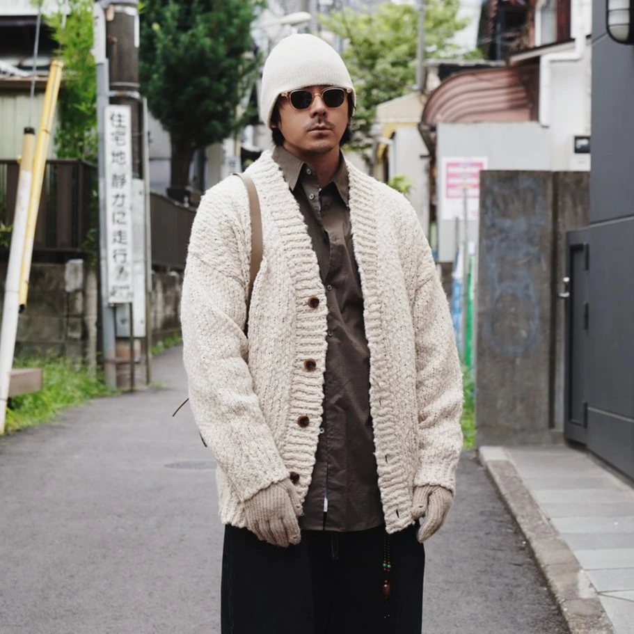 定制面料 特殊带子纱V领扣子毛衣外套 3329