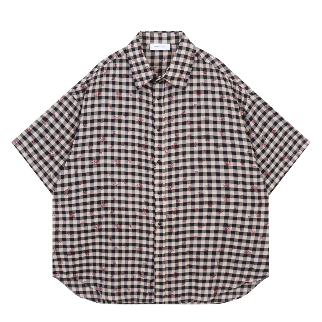 24夏新款   暗纹提花极简格子舒适短袖衬衣3587