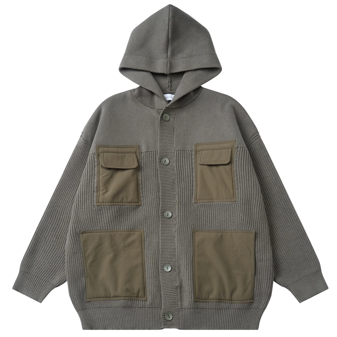 军事风设计 大口袋百搭重磅连帽宽松毛衣 3382绿色