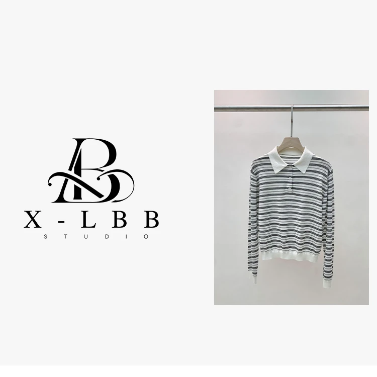 G0905  条纹白色翻领针织衫