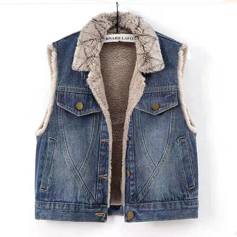 加绒加厚牛仔棉衣马甲女短款2025年冬季新款百搭无袖保暖背心坎肩
