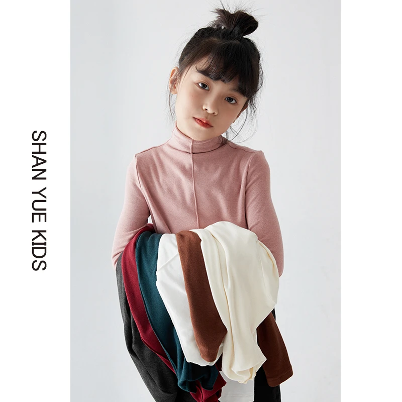 闪悦女童长袖t恤2023春秋新款洋气半高领打底衫时尚保暖儿童上衣