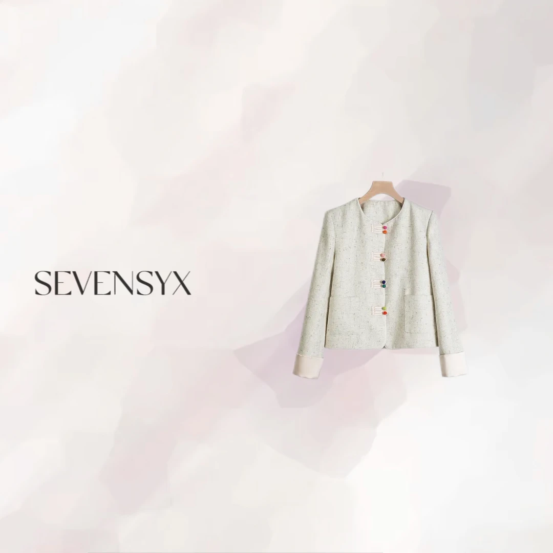 【彩扣轻奢外套】圆领彩扣盘扣外套 时尚简约气质0309001