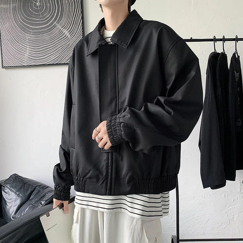 休闲短款夹克秋季时尚工装飞行员翻领外套男士青年帅气上衣宽松男
