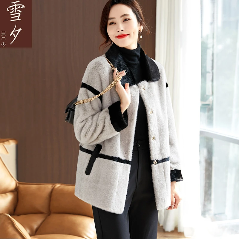 雪夕妈妈冬装外套洋气水貂绒大衣2022新款中老年女装气质上衣时尚