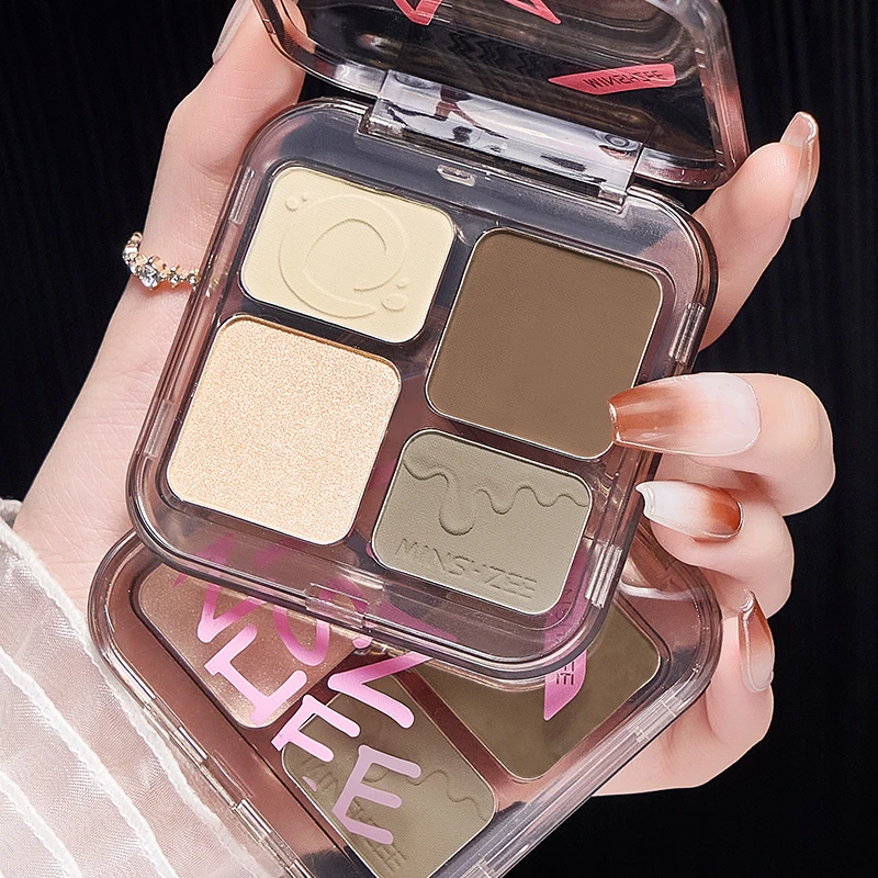 茗希芝四色高光修容盘立体细闪侧影鼻影提亮珠光哑光一体盘细腻