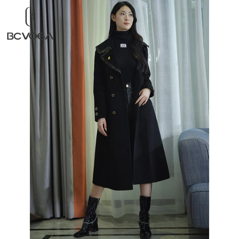 【RAIN】BCVOGA 摩登大翻领外套黑色毛呢大衣 BBKP110211