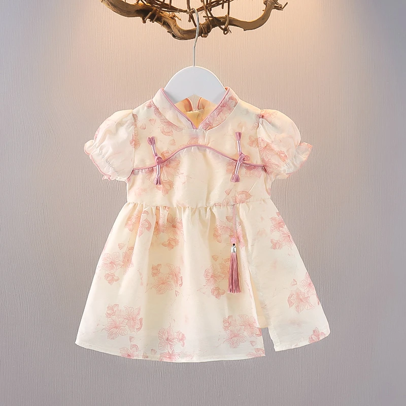 女童夏季连衣裙新中式国风公主洋气小女孩碎花裙子夏天宝宝旗袍裙