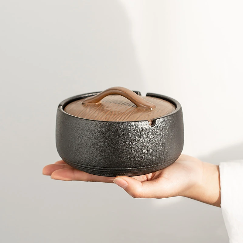 陶瓷灰缸带盖创意个性潮流防飞灰尘家用客厅办公室复古大号灰盅