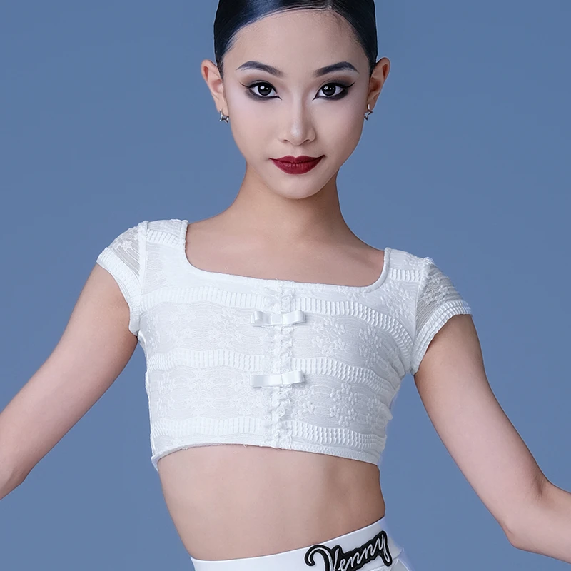 薇妮舞美拉丁舞女童白色练功服秋冬新款时尚专业舞蹈上衣VLH24008