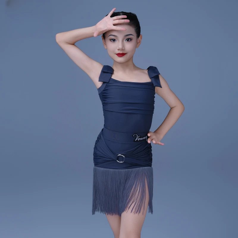 薇妮舞美拉丁舞蹈服新款流苏训练服女儿童夏季跳舞衣服女童练功服