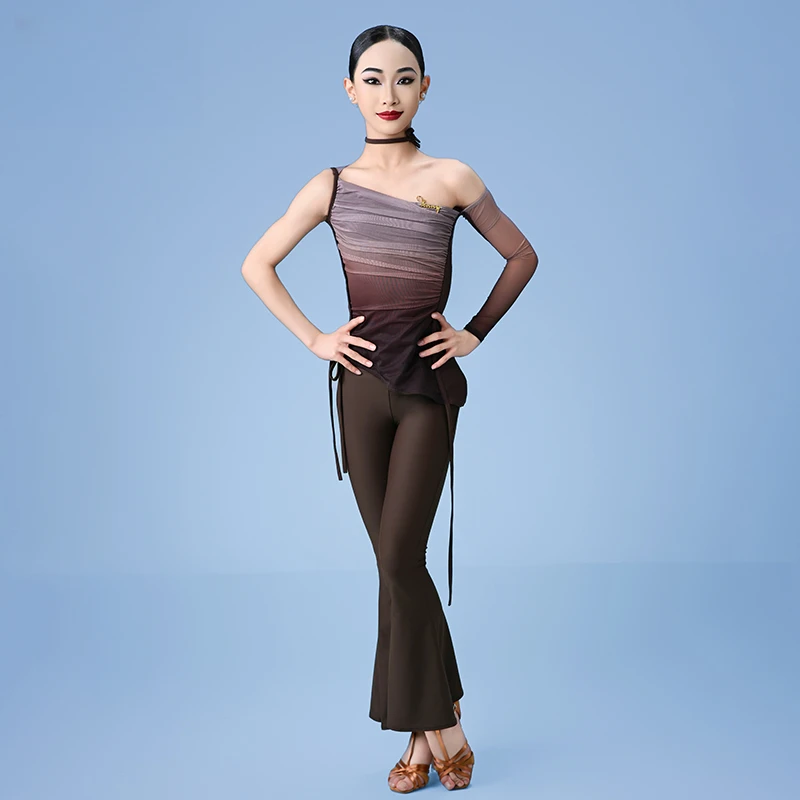 薇妮舞美拉丁舞秋冬新款长袖修身摩登长裤练功服舞蹈练习套装