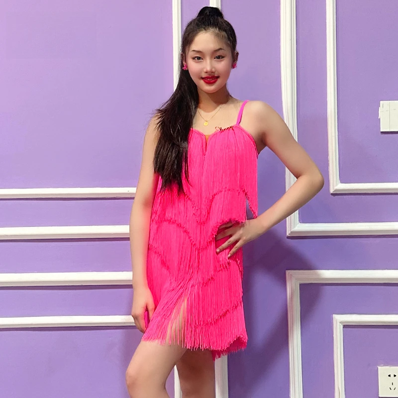 薇妮舞美拉丁舞服成人流苏连衣裙夏季吊带时尚表演舞裙连体练功服