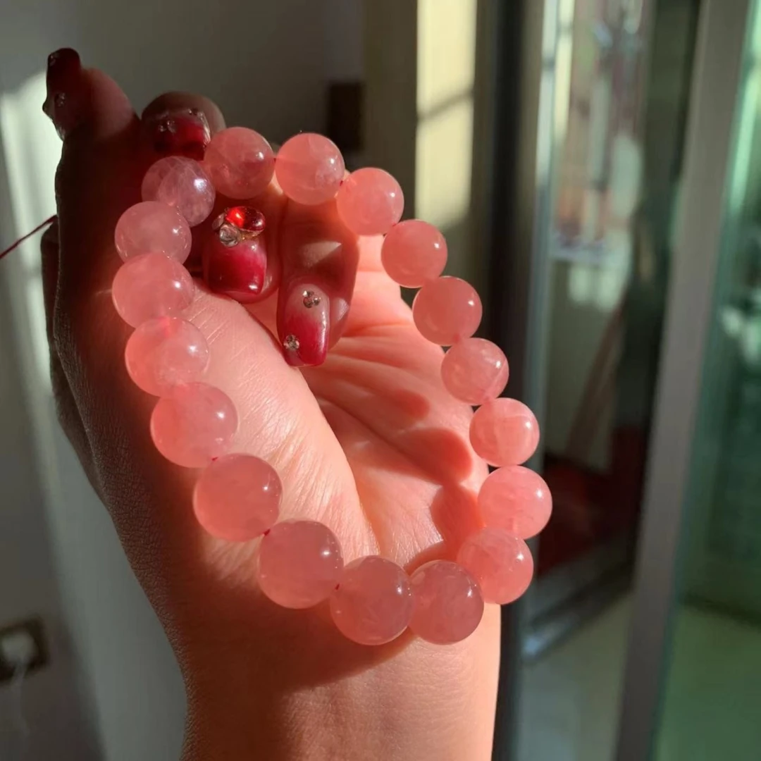 （多样性发一）水晶手链马粉马达加斯加老矿料高冰果冻体女生粉色