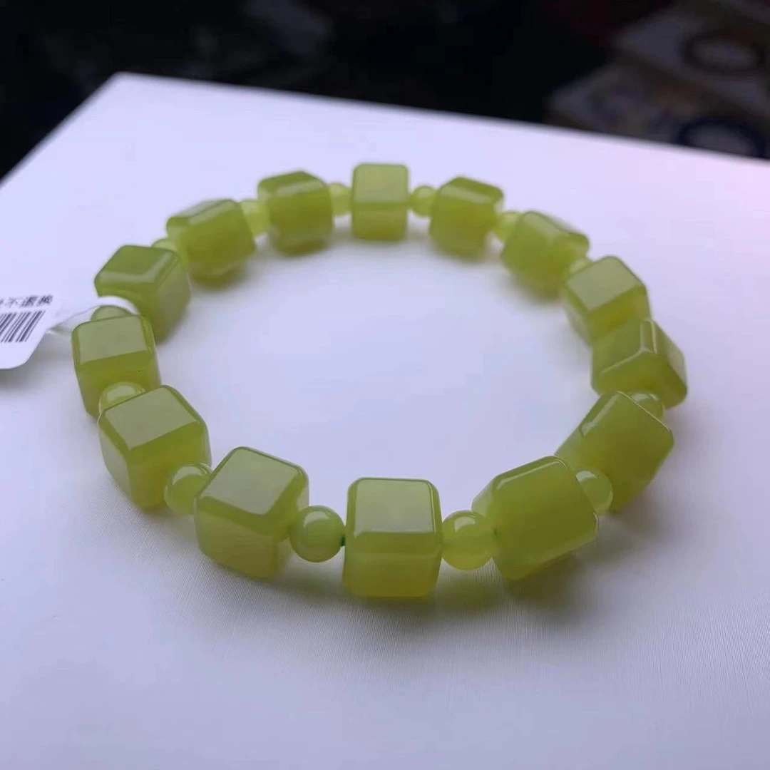 天然蛇纹石玉手链男女款蛇纹石方糖