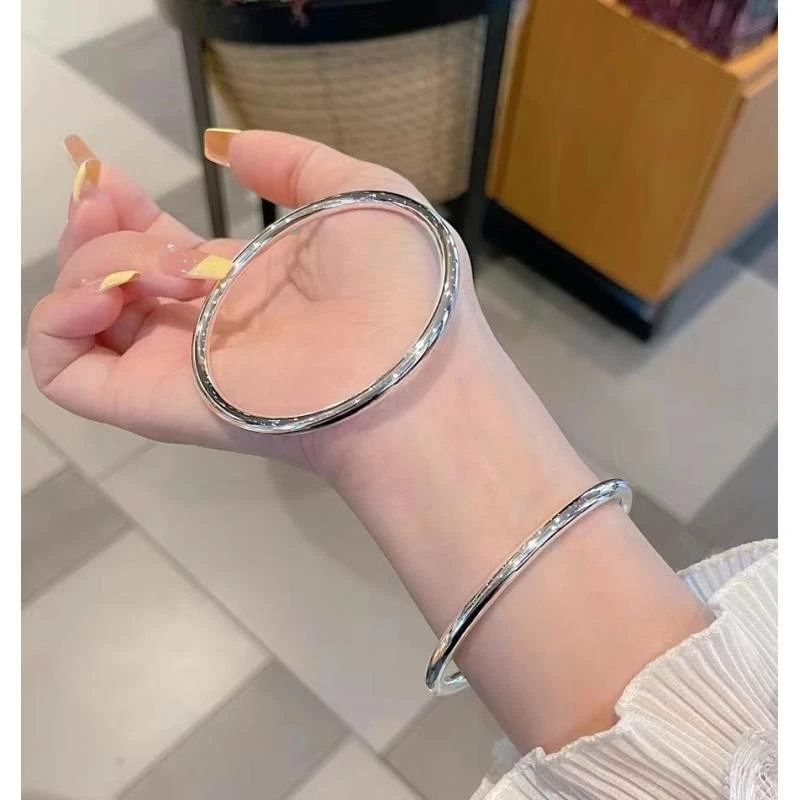 足银银制品 足银999.9闭口亮面素圈手镯百搭简约实心传承（637）