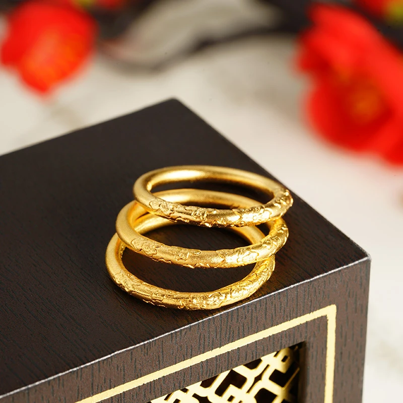 铜合金戒指 素圈雕花女简约戒指淡雅时尚流行中国风百搭饰品货源