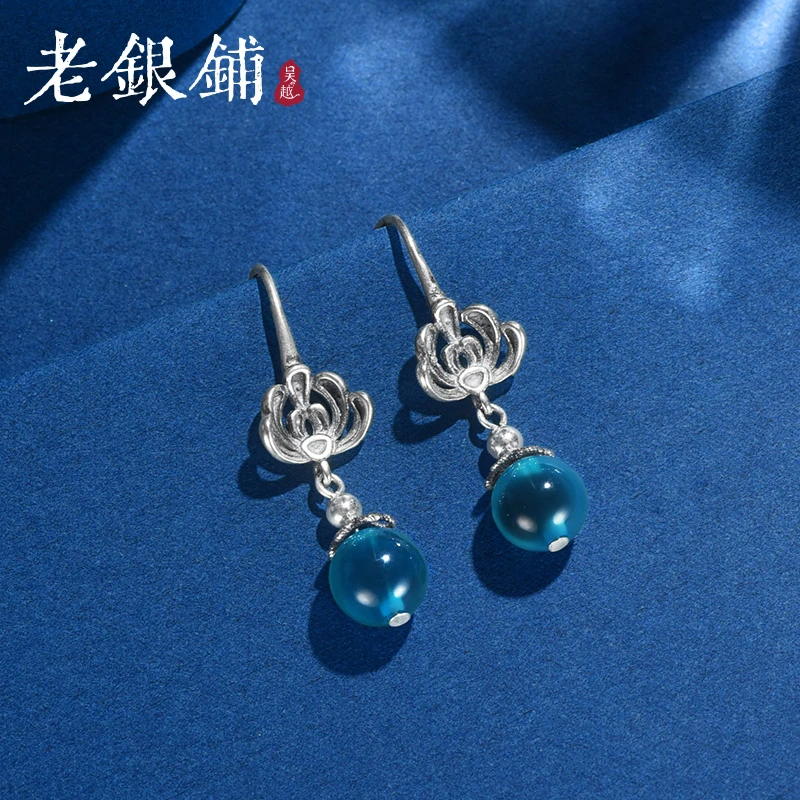 吴越老银铺 925银耳饰 S925银溏芝耳环气质百搭银耳坠耳环民族风