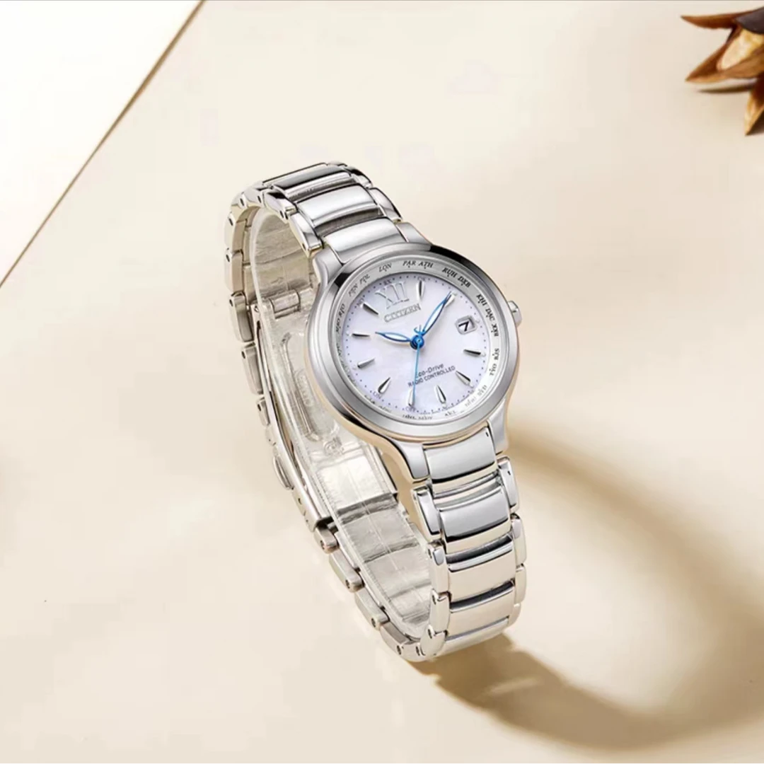 Citizen/西铁城贝母盘光动能多局电波女士手表 EC1170-85D