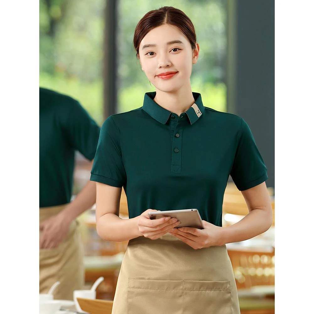 餐饮短袖polo衫工作服生鲜水果超市服务员翻领T恤定制印logo青春