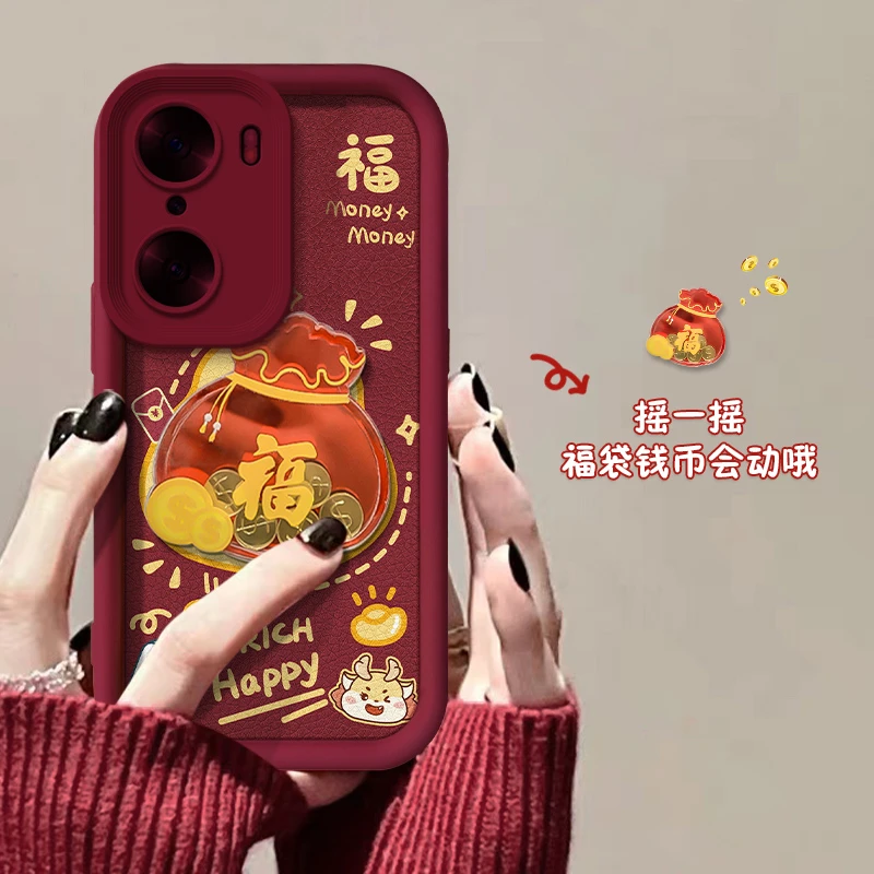 适用荣耀60手机壳LSA-AN00高级个性创意女款彩绘防摔全包钱币福袋