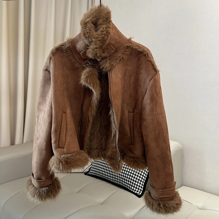 CCDZ【立领外套】秋冬新款时尚百搭加绒一体绒短外套女