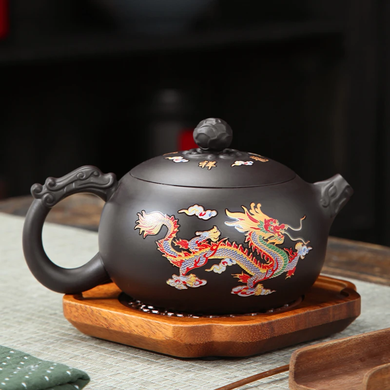 遇热变色龙凤呈祥大容量500ML紫砂壶凤鸣壶会唱歌的茶壶公司礼品
