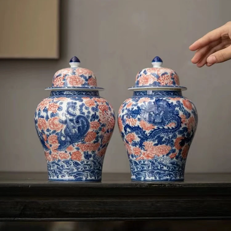 子墨有礼-青花龙凤将军对罐送陈皮白茶+天行健字画