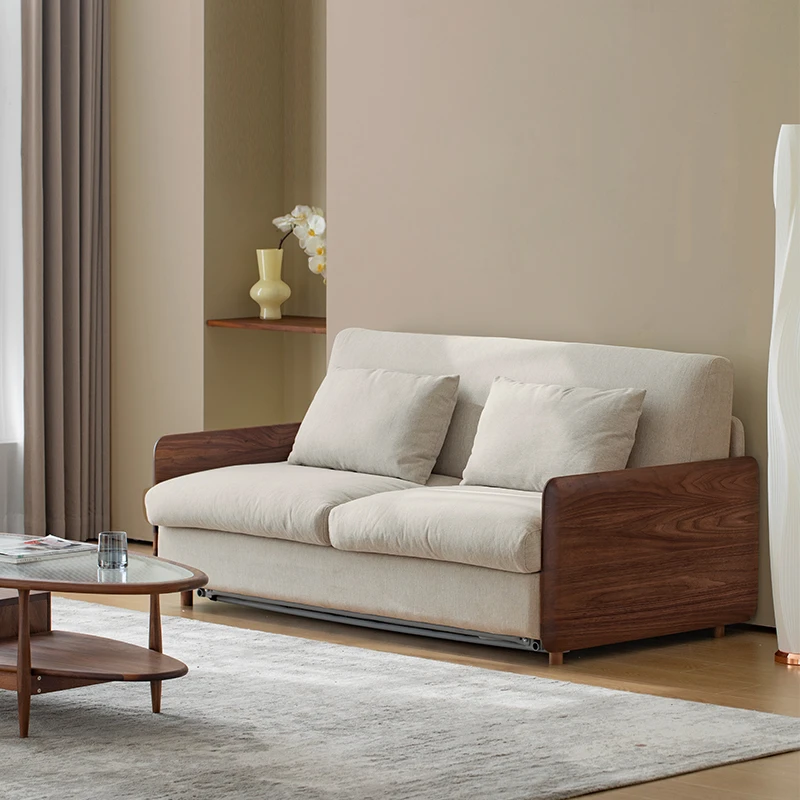 北美黑胡桃木沙发床可折叠多功能两用小户型双人高端床沙发一体