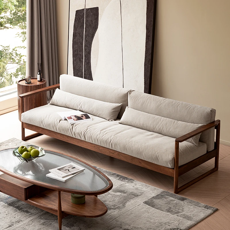 良年云朵实木布艺沙发北欧小户型简约黑胡桃木客厅日式真皮家具