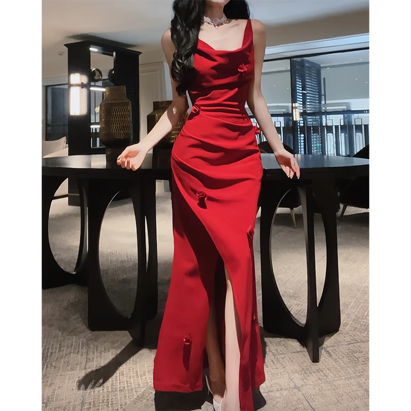 GJFDGood Job【砰然心动】法式荡领吊带连衣裙女气质收腰海边度假裙