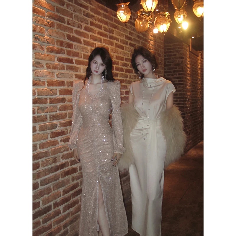 GJFD【达人专属】【睡美人】轻奢刺绣亮片鱼尾裙气质显瘦长袖礼服裙