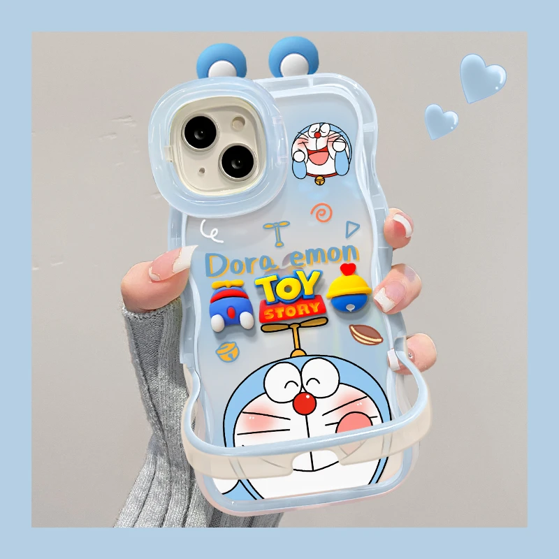 适用苹果vivo华为oppo小米iPhone15哆啦A梦公仔可爱双支架手机壳