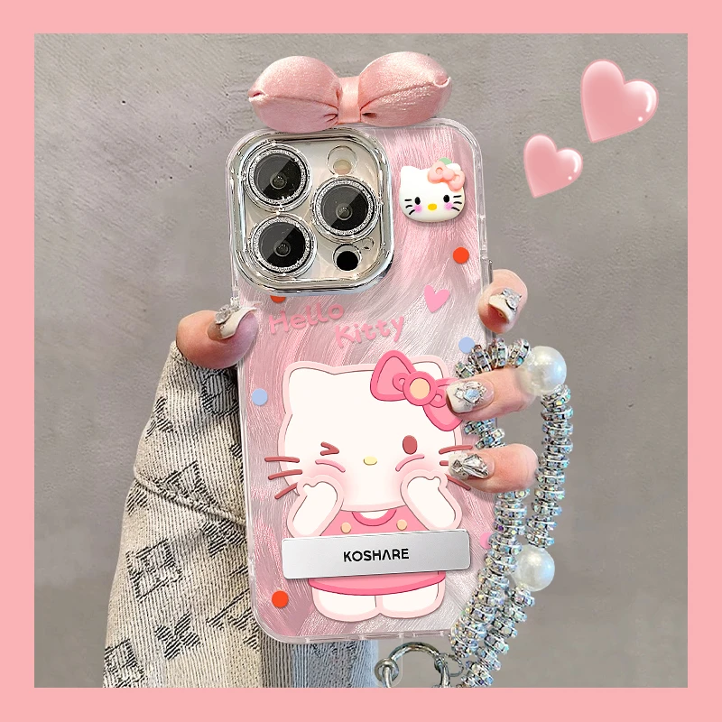 适用苹果16promax华为oppo小米vivo捂脸KT猫精孔羽纱支架手机壳