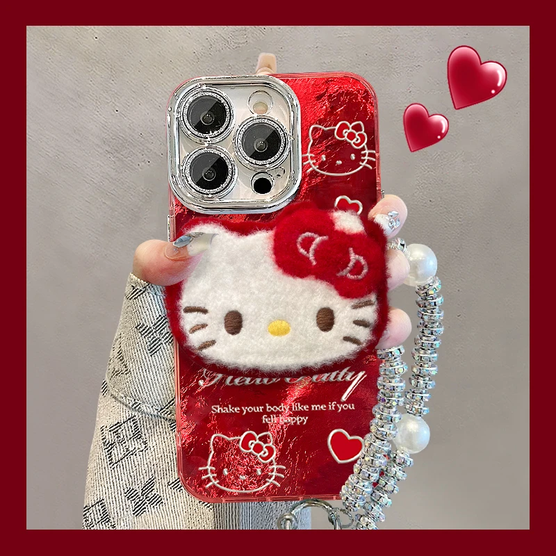 毛绒KT公仔适用苹果vivo华为oppo小米15iPhone16精孔冰川纹手机壳