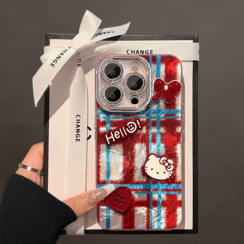 kt条纹公仔适用苹果15华为vivo/oppo小米iPhone精孔冰川纹手机壳