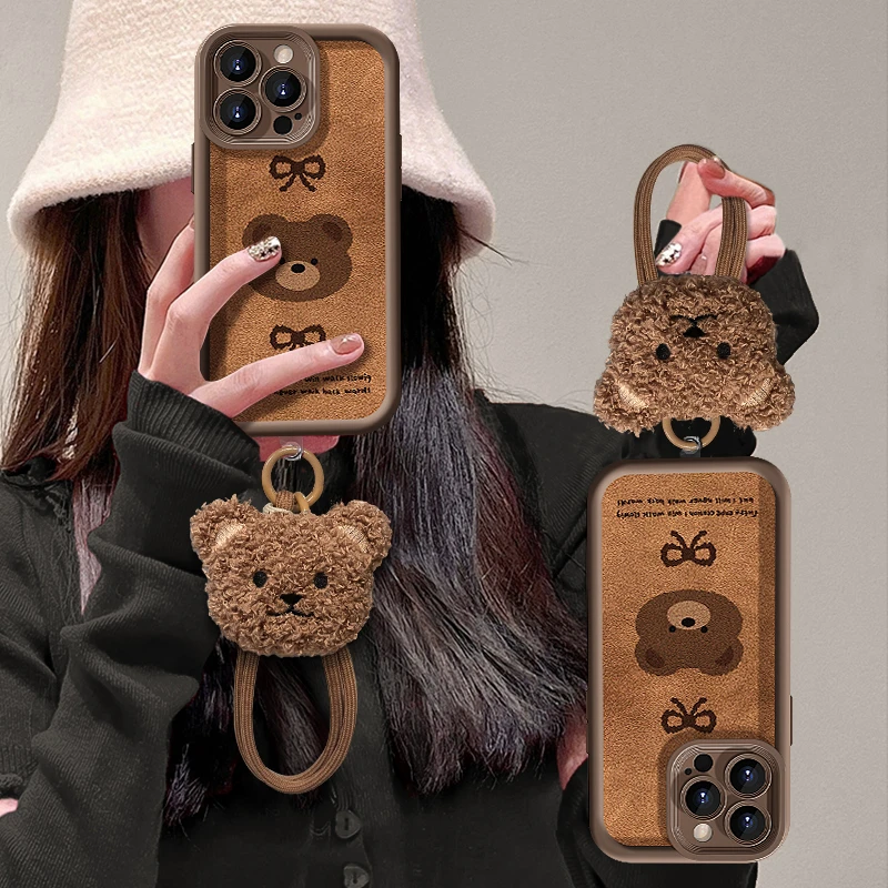 美拉德小熊适用苹果17promax华为vivo女款oppo小米天眼羊皮手机壳