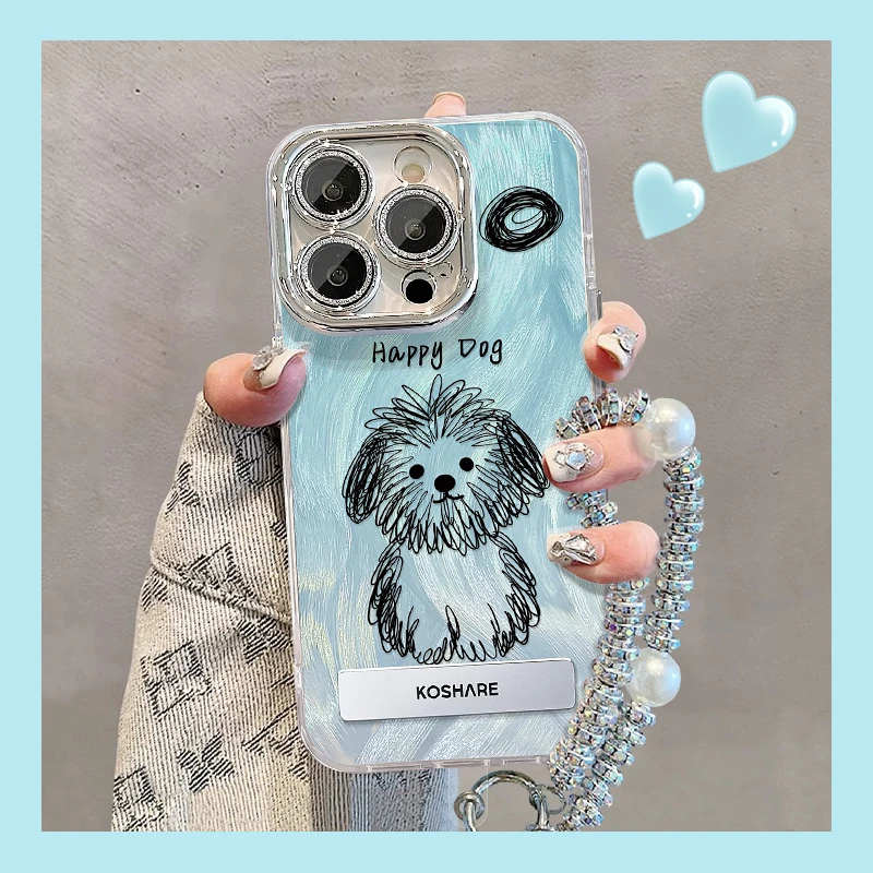 适用苹果vivo华为oppo小米iPhone14潦草小狗精孔羽纱支架手机壳