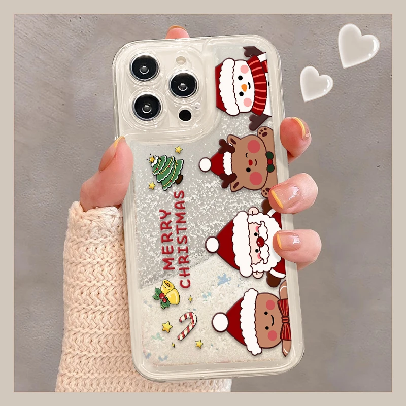 圣诞老人流沙壳适用苹果15华为vivo女oppo小米iPhone16手机壳