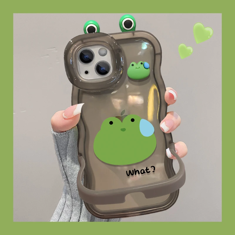 适用苹果vivo华为oppo小米iPhone15流汗青蛙公仔可爱双支架手机壳