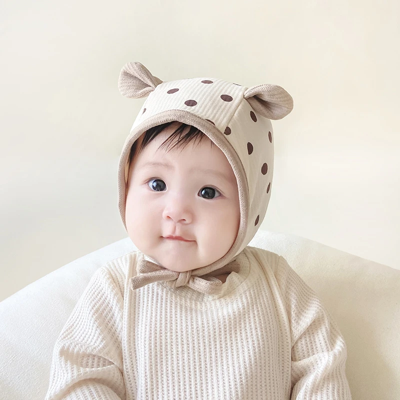 新生儿胎帽0-1岁初生宝宝波点护耳帽纯棉可爱男女婴幼儿囟门帽子