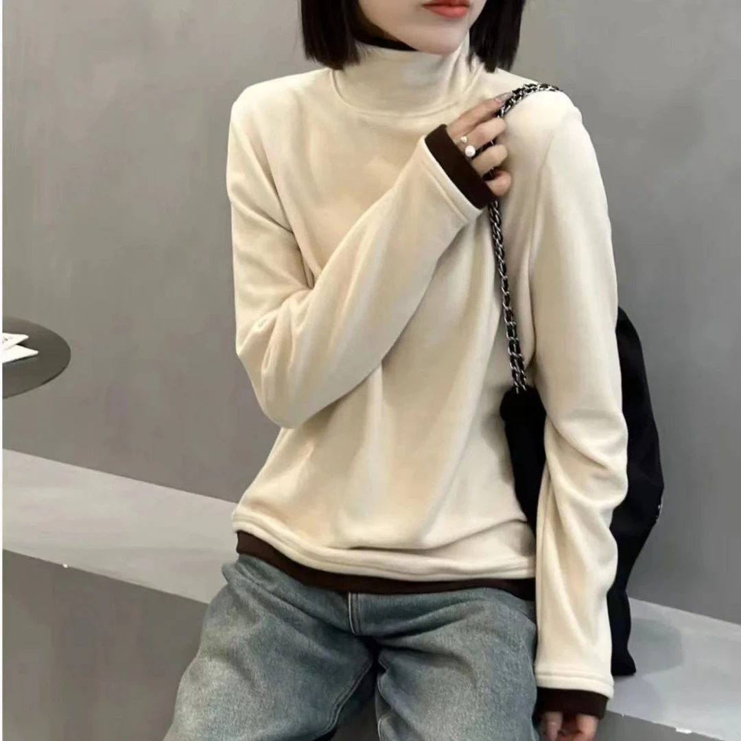 门店299！冬季新款双面澳绒！假两件加厚高领打底衫！